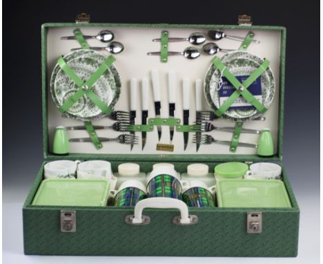 A vintage Brexton picnic set with complete interior, 15.5cm H x 58cm W x 33cm D
