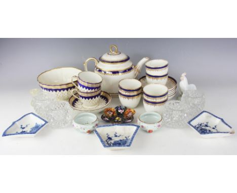 A collection of assorted ceramics and glassware to include a George III Derby Duesbury part tea service comprising a teapot a