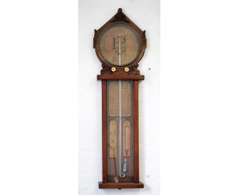 A 19th century Admiral Fitzroy 'Royal Polytechnic' oak barometer, with circular dial and two turned ivory adjustors above tru