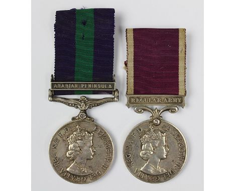 A General Service Medal pair to 22532095 S. Sjt H. W. R. Filby REME, comprising GSM with Arabian Peninsula clasp and Long Ser