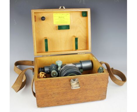 A Stanley theodolite, No 10510/70, in original box with tripod and measuring stick (3)