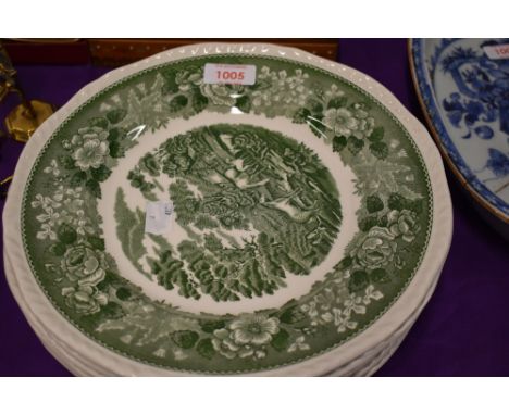 Six Adams 'English Scenic' dinner plates transfer printed in green.
