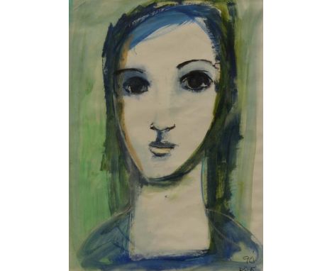 "Head and Shoulder Portrait" gouache on paper, signed with initials, 40 x 55 cm