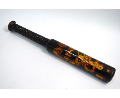 A Victorian turned wood truncheon, ebonised, painted and gilded - 'Constable of Crompton 1848', 36 cm   Condition Report  Pai