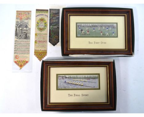 Three stevengraph bookmarks - Forget Me Not, The Old Oaken Bucket and A Birthday Gift to/w two modern stevengraphs 'The Final