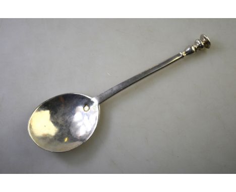 A Charles II silver seal-top spoon with oval bowl flattened stem and baluster finial, Jeremy Johnson, London 1665   Condition