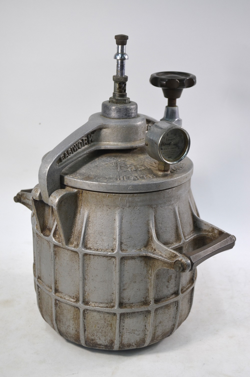 A vintage cast aluminium Easiwork 'Health Cooker' (pressure cooker)