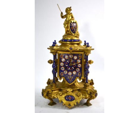 A Victorian English gilt brass carriage clock, striking on a coiled gong, enamel dial, by R H Halford & Sons, Fenchurch St, L