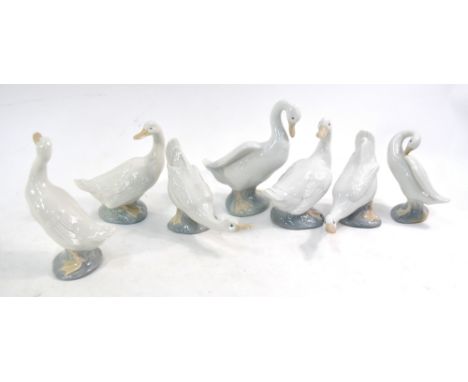 Two Lladro geese to/w six Nao geese models (8)