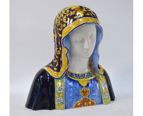 An Italian majolica bust of the Madonna in the style of Angelo Minghetti, first quarter 20th century, 31.5 cm high   Conditio