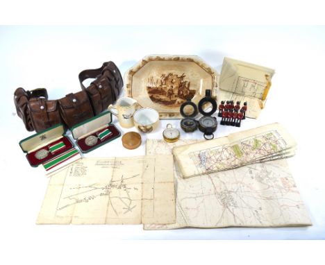 A World War I trench-map, Plourain 1917 (Sept 7th), an OS 1916 map, Lens, a 1917 Fifth Army pocket-map with plan of Herbingha