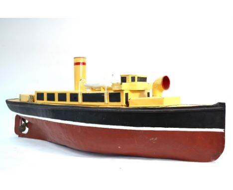 A painted tinplate model cruise-ship with live steam engine 105 cm long (circa 1920s)