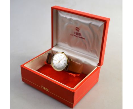 A gentleman's 9ct gold Tudor Rolex wristwatch with 21-ruby movement, no 28315, the case Edinburgh 1966, on original leather s