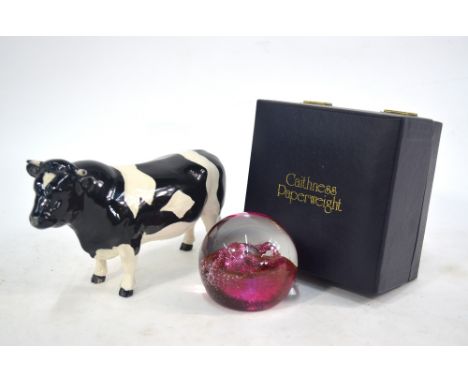Beswick model of a Fresian Bull Champion Coddington, to/w a boxed Caithness paperweight (2)   Condition Report  Beswick - sma
