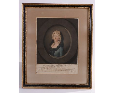 18th Century coloured portrait engraving, by Valentine Green, depicting Princess Maria Charlotte Theresa, daughter of Lewis X
