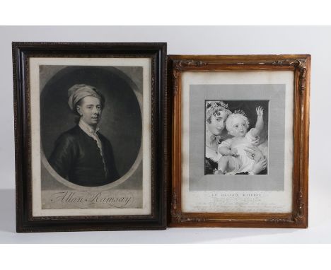 Two 19th Century black and white portrait prints, onr depicting Allan Ramsey, image 24.5cm wide x 34.5cm high, housed within 