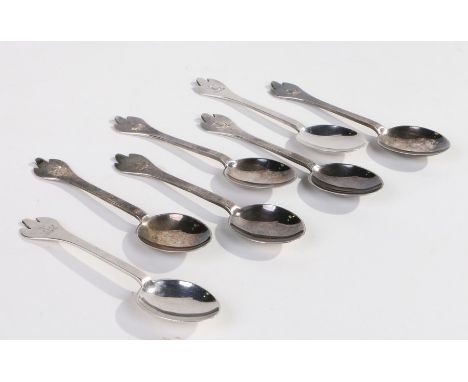 Seven Britannia standard silver coffee spoons, various date marks, Sheffield circa 1901-1912, maker Thomas Bradbury &amp; Son