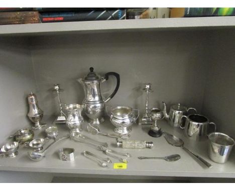 A Garrard &amp; Co silver plated three-piece tea set, a white metal double-ended cut glass scent bottle A/F and other mixed s