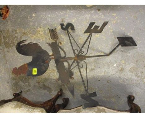 Vintage wrought iron cockerel weather vane, 31" h 