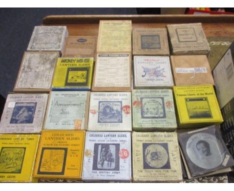 A quantity of early 20th century magic lantern slides to include slides of trees, graves and fables 