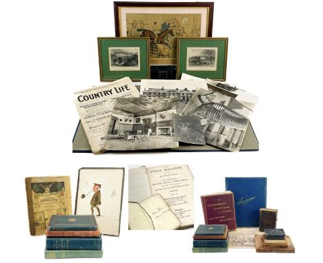 Fowke family ephemera, prints and books.  Including a coloured print, after Alken 'Sporting Exploits', prints of Lowesby, and