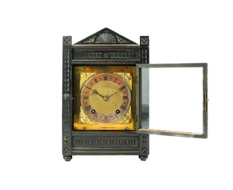 A Winterhalder & Hoffmeier German mantel clock. The eight-day movement with a square brass dial, striking on a coiled gong, i