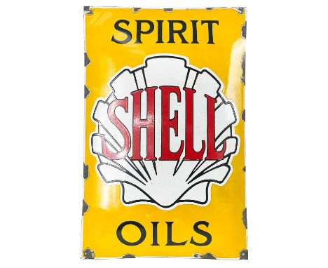 An Enamel advertising sign. Promoting Shell Spirits and Oils, 60X39.5cm.