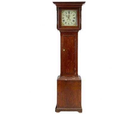 A thirty-hour longcase clock movement. The square 28cm (11") dial signed John Box Launceston, with calendar niche, contained 