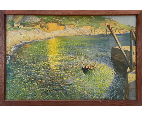 A coloured print of Lamorna harbour, after Laura Knight. Oak framed and glazed, 41X63cm.