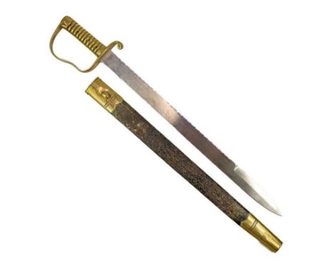 A Victorian pioneer's sawback short sword, 1856 pattern. By Robert Mole &amp; Sons, Birmingham, in a brass mounted leather sc