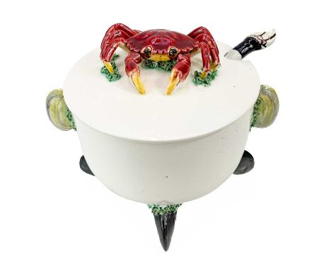 A Portuguese Casa Pupo soup tureen, cover and ladle. In the Pallisy style, with crab finial, clam handles, and mussel feet, i