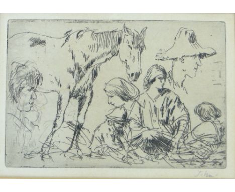 Augustus John (1878-1961),
etching, country studies, signed in pencil, p 4" x 6", framed.