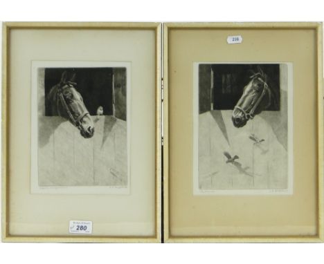Leonard R Brightwell (Born 1889),
pair of etchings, Stable Companions and The Winner, both signed in pencil, p 8" x 6", frame