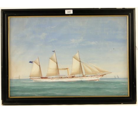 Di Simone,
gouache on paper, portrait of a steam yacht, signed, 17" x 24", framed.
