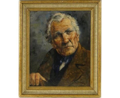 Oil on board, head and shoulders portrait of a man, bears signature Keating, 16" x 13", framed.