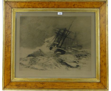William Lionel Wyllie (1851-1931),
etching, escape of HMS Calliope, published by Art Union of London 1892, p 20" x 24", maple