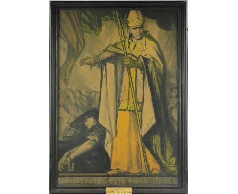 Charles Fouqueray,
lithograph, Le Cardinal, Mercier, 42" x 28", framed.