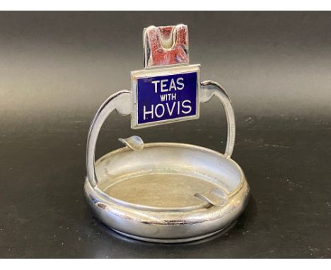 A 'Teas with Hovis' blue enamel and chrome plated combined ashtray and menu holder, stamped to base, 4 1/2" h.