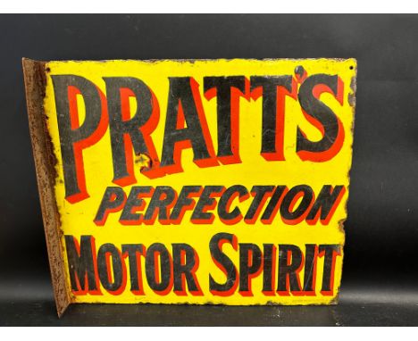 A Pratt's Perfection Motor Spirit double sided enamel sign with hanging flange by Bruton of Palmers Green, 21 x 18".