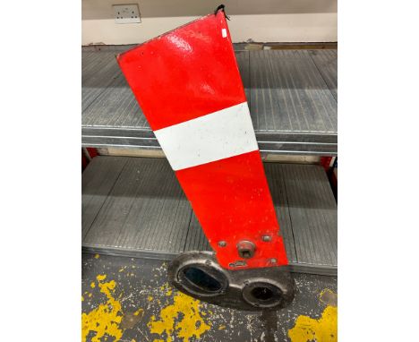 A British Railways Western Region red and white enamel signal arm, with bracketry, 48 1/2" long.