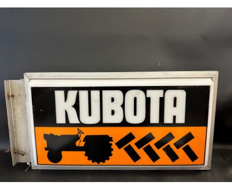 A Kubota double sided lightbox with image of a tractor on the panels, 28" w x 14" h x 7" d.