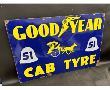 An unusual Goodyear Cab Tyre pictorial enamel sign in good condition, 36 x 24".