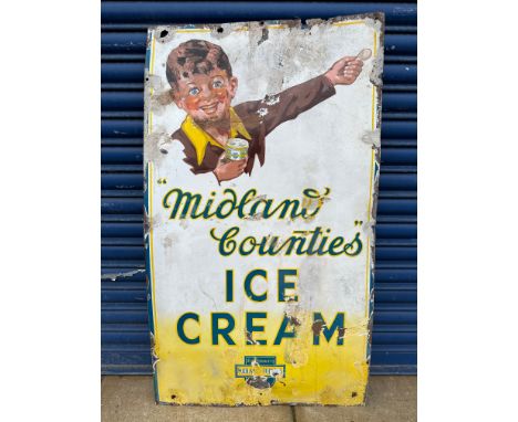 A Midlands Counties Ice Cream pictorial enamel sign with older retouching, 24 x 42".