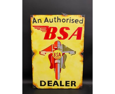 A contemporary and decorative painting on board in the style of an enamel sign advertising BSA motorcycles, 20 x 29".