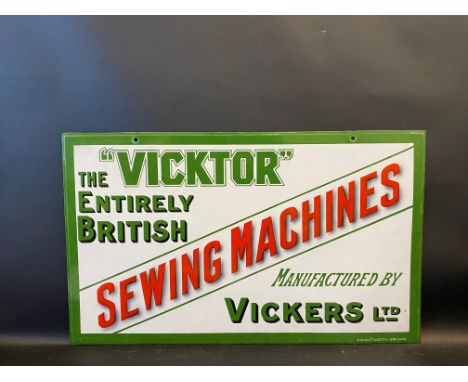A Vicktor Sewing Machines by Vickers Ltd double sided enamel sign by Jordan of Bilston, both sides in near flawless/mint cond