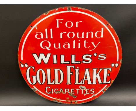 A Wills's 'Gold Flake' Cigarettes circular enamel sign by Imperial, of unusual red colour, 18" diameter.