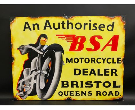 A contemporary and decorative painting on board in the style of an enamel sign advertising BSA Motorcycle Dealers Bristol, 30