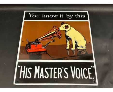A reproduction HMV pictorial enamel sign, the larger size, 15 3/4 x 18".