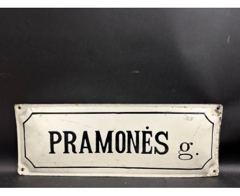 A Continental enamel sign bearing the word 'Pramones', 24 1/2 x 9".