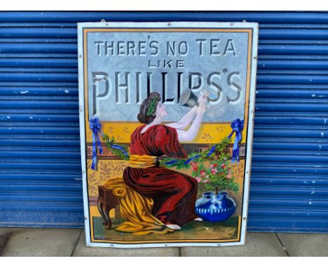 A Phillips's Tea pictorial enamel sign with areas of older restoration, 36 x 48".